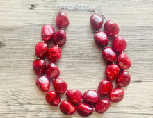 Load image into Gallery viewer, Deep red Chunky Statement Necklace, Big beaded jewelry, Double Strand Statement Necklace, Bib necklace, red bridesmaid wedding