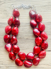 Load image into Gallery viewer, Deep red Chunky Statement Necklace, Big beaded jewelry, Double Strand Statement Necklace, Bib necklace, red bridesmaid wedding