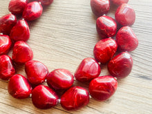 Load image into Gallery viewer, Deep red Chunky Statement Necklace, Big beaded jewelry, Double Strand Statement Necklace, Bib necklace, red bridesmaid wedding