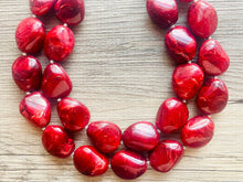 Load image into Gallery viewer, Deep red Chunky Statement Necklace, Big beaded jewelry, Double Strand Statement Necklace, Bib necklace, red bridesmaid wedding