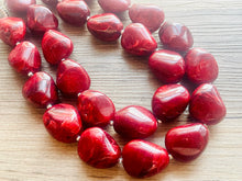 Load image into Gallery viewer, Deep red Chunky Statement Necklace, Big beaded jewelry, Double Strand Statement Necklace, Bib necklace, red bridesmaid wedding