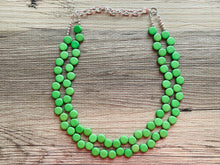 Load image into Gallery viewer, Green Double Statement Necklace, Chunky Jewelry Big Beaded Necklace, colorful Necklace, dark grass green white Jewelry bubble Earrings