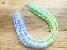 Load image into Gallery viewer, Rainforest Island Sunset Beaded Statement Necklace, beaded jewelry, earrings chunky bib 5 strand lime emerald periwinkle sky blue collar
