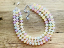 Load image into Gallery viewer, Day Glow Multi-Color Rainbow Necklace, pastel Chunky Statement Necklace Happy Bright Summer Jewelry, big beaded jewelry geometric white
