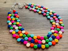 Load image into Gallery viewer, Tropical Rainbow Vacation Beaded Necklace, Colorful Jewelry Chunky statement necklace lentil beaded necklace jewelry red pink blue green