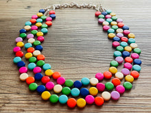 Load image into Gallery viewer, Tropical Rainbow Vacation Beaded Necklace, Colorful Jewelry Chunky statement necklace lentil beaded necklace jewelry red pink blue green