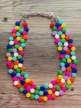 Load image into Gallery viewer, Tropical Rainbow Vacation Beaded Necklace, Colorful Jewelry Chunky statement necklace lentil beaded necklace jewelry red pink blue green