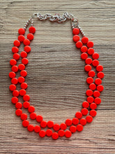 Load image into Gallery viewer, Tomato Red Orange Double Statement Necklace, Chunky Jewelry Big Beaded Necklace, colorful Necklace, Jewelry bubble Earrings