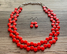 Load image into Gallery viewer, Tomato Red Orange Double Statement Necklace, Chunky Jewelry Big Beaded Necklace, colorful Necklace, Jewelry bubble Earrings