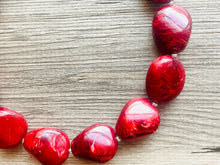 Load image into Gallery viewer, Red Swirl Necklace, single strand jewelry, big beaded chunky statement necklace, red resin painted bridesmaid necklace, bib necklace