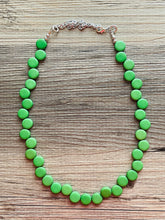 Load image into Gallery viewer, Green Single Statement Necklace, Chunky Jewelry Big Beaded Necklace, colorful Necklace, dark grass green white Jewelry bubble Earrings