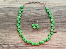 Load image into Gallery viewer, Green Single Statement Necklace, Chunky Jewelry Big Beaded Necklace, colorful Necklace, dark grass green white Jewelry bubble Earrings