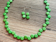 Load image into Gallery viewer, Green Single Statement Necklace, Chunky Jewelry Big Beaded Necklace, colorful Necklace, dark grass green white Jewelry bubble Earrings