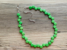 Load image into Gallery viewer, Green Single Statement Necklace, Chunky Jewelry Big Beaded Necklace, colorful Necklace, dark grass green white Jewelry bubble Earrings
