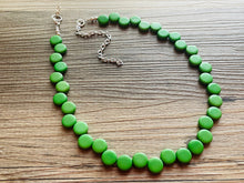 Load image into Gallery viewer, Green Single Statement Necklace, Chunky Jewelry Big Beaded Necklace, colorful Necklace, dark grass green white Jewelry bubble Earrings