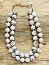 Load image into Gallery viewer, Black & White Swirl Statement Necklace, multi strand jewelry, big beaded chunky statement necklace, neutral geometric bead tie dye