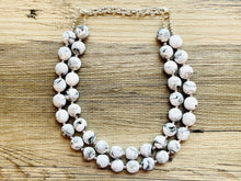 Load image into Gallery viewer, Black & White Swirl Statement Necklace, multi strand jewelry, big beaded chunky statement necklace, neutral geometric bead tie dye