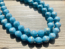 Load image into Gallery viewer, Aqua Blue Double Strand Statement Necklace, Chunky light blue & Gold clay Beaded Bib Jewelry, blue jewelry, baby blue jewlery necklace