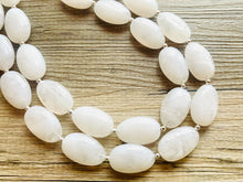 Load image into Gallery viewer, White Chunky Statement Necklace, Big beaded jewelry, Double Strand Statement Necklace, Bib necklace, bridal bridesmaid wedding silver