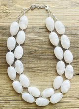 Load image into Gallery viewer, White Chunky Statement Necklace, Big beaded jewelry, Double Strand Statement Necklace, Bib necklace, bridal bridesmaid wedding silver