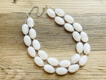 Load image into Gallery viewer, White Chunky Statement Necklace, Big beaded jewelry, Double Strand Statement Necklace, Bib necklace, bridal bridesmaid wedding silver