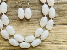Load image into Gallery viewer, White Chunky Statement Necklace, Big beaded jewelry, Double Strand Statement Necklace, Bib necklace, bridal bridesmaid wedding silver
