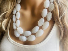 Load image into Gallery viewer, White Chunky Statement Necklace, Big beaded jewelry, Double Strand Statement Necklace, Bib necklace, bridal bridesmaid wedding silver