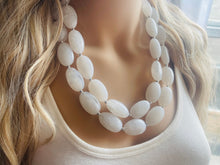 Load image into Gallery viewer, White Chunky Statement Necklace, Big beaded jewelry, Double Strand Statement Necklace, Bib necklace, bridal bridesmaid wedding silver