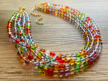Load image into Gallery viewer, Warm Colors 5 strand Beaded Necklace, Colorful Jewelry, Chunky statement necklace, big beaded necklace, rainbow jewelry, rainbow confetti