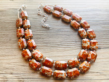 Load image into Gallery viewer, Paint splatter Burnt Orange & Gray Necklace, 2 Strand Statement Jewelry, orange Chunky bib bridesmaid everyday bubble jewelry earrings