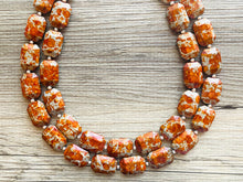 Load image into Gallery viewer, Paint splatter Burnt Orange & Gray Necklace, 2 Strand Statement Jewelry, orange Chunky bib bridesmaid everyday bubble jewelry earrings