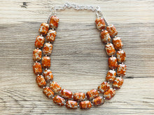 Load image into Gallery viewer, Paint splatter Burnt Orange & Gray Necklace, 2 Strand Statement Jewelry, orange Chunky bib bridesmaid everyday bubble jewelry earrings
