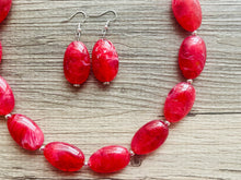 Load image into Gallery viewer, Bright Cherry Red Single Strand Big Beaded Statement Necklace, red beaded necklace, red bridesmaid necklace jewelry, red drop earrings