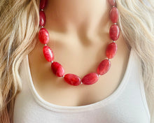Load image into Gallery viewer, Bright Cherry Red Single Strand Big Beaded Statement Necklace, red beaded necklace, red bridesmaid necklace jewelry, red drop earrings