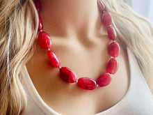 Load image into Gallery viewer, Bright Cherry Red Single Strand Big Beaded Statement Necklace, red beaded necklace, red bridesmaid necklace jewelry, red drop earrings