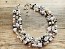 Load image into Gallery viewer, Eve’s Pearl Beaded Necklace, thick beaded cream wedding, chunky necklace resin white black shimmer necklace, 3 layer statement necklace
