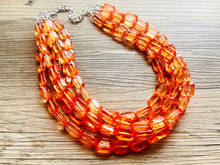 Load image into Gallery viewer, Coral Orange Statement Necklace, 5 multi Strand Beaded Jewelry, Bright Necklace, coral necklace, summer necklace, beaded jewelry earrings