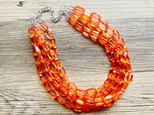 Load image into Gallery viewer, Coral Orange Statement Necklace, 5 multi Strand Beaded Jewelry, Bright Necklace, coral necklace, summer necklace, beaded jewelry earrings