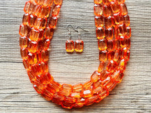 Load image into Gallery viewer, Coral Orange Statement Necklace, 5 multi Strand Beaded Jewelry, Bright Necklace, coral necklace, summer necklace, beaded jewelry earrings