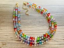 Load image into Gallery viewer, Warm Colors 3 strand Beaded Necklace, Colorful Jewelry, Chunky statement necklace, big beaded necklace, rainbow jewelry, rainbow confetti