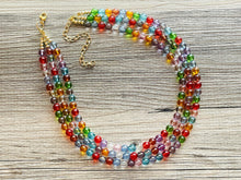Load image into Gallery viewer, Warm Colors 3 strand Beaded Necklace, Colorful Jewelry, Chunky statement necklace, big beaded necklace, rainbow jewelry, rainbow confetti