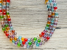 Load image into Gallery viewer, Warm Colors 3 strand Beaded Necklace, Colorful Jewelry, Chunky statement necklace, big beaded necklace, rainbow jewelry, rainbow confetti