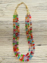 Load image into Gallery viewer, Warm Colors 3 strand Beaded Necklace, Colorful Jewelry, Chunky statement necklace, big beaded necklace, rainbow jewelry, rainbow confetti