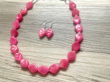 Load image into Gallery viewer, Big Bead pink Necklace, 1 Strand Statement Jewelry, magenta pink Chunky bib bridesmaid, hot pink jewelry, dark pink necklace earring set