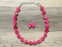 Load image into Gallery viewer, Big Bead pink Necklace, 1 Strand Statement Jewelry, magenta pink Chunky bib bridesmaid, hot pink jewelry, dark pink necklace earring set