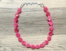 Load image into Gallery viewer, Big Bead pink Necklace, 1 Strand Statement Jewelry, magenta pink Chunky bib bridesmaid, hot pink jewelry, dark pink necklace earring set