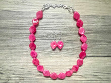 Load image into Gallery viewer, Big Bead pink Necklace, 1 Strand Statement Jewelry, magenta pink Chunky bib bridesmaid, hot pink jewelry, dark pink necklace earring set
