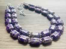 Load image into Gallery viewer, Paint splatter Purple & Gray Necklace, 2 Strand Statement Jewelry, purple Chunky bib bridesmaid everyday bubble jewelry earrings