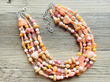 Load image into Gallery viewer, Chunky Multi Strand Peach Statement Necklace, pink - orange beaded jewelry, peach necklace, thick coral jewelry, peach bridesmaid 5