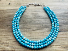 Load image into Gallery viewer, Perfect Summer Necklace, beaded Jewelry, chunky aqua blue and white teal 3 layer statement OOAK bib necklace, glass necklace set
